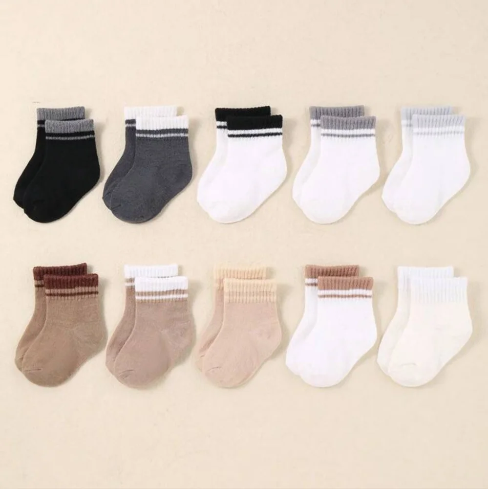 Assorted Neutral Color Toddler Ankle Elastic Socks Set 10 Pairs